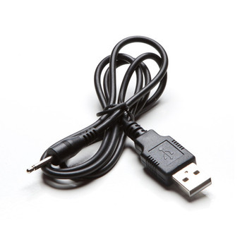 An image of a coiled black USB charging cable on a white background.