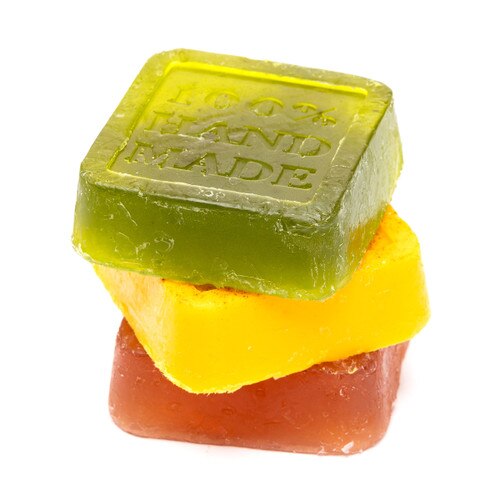 Our trio of summer soaps in red-orange, green, and yellow just in time for Juneteenth!