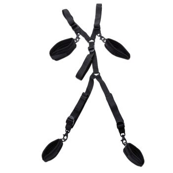 An image of the Fit to Be Tied under-bed restraints with four removable soft cuffs and lengths of adjustable black straps.