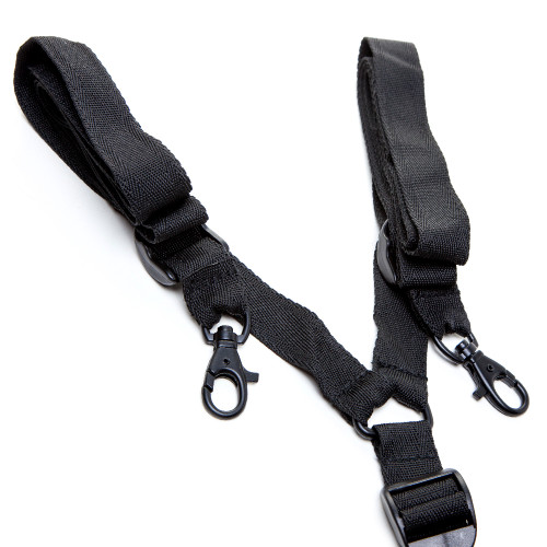 A close up view of the straps on the Fit to Be Tied restraints, which can be adjusted to a range of lengths.