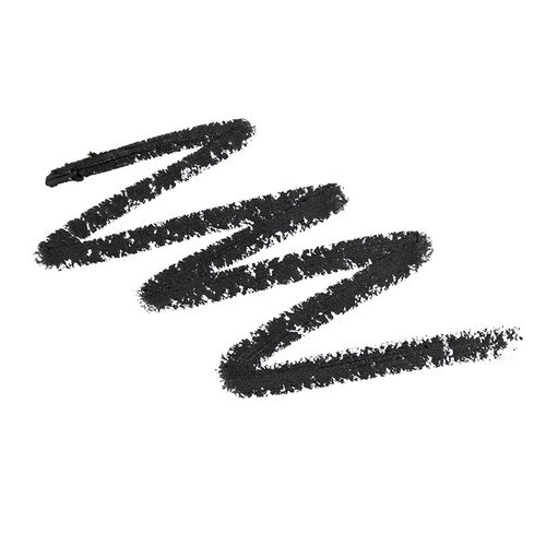 A zig-zag scribble of Flaunt eye pencil in “Matrix”, a cool midnight black, over a white background, showcasing the pencil pigment.