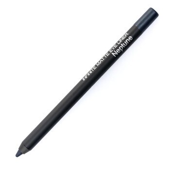 An image of a Kandi Koated Flaunt eye pencil in “Neptune”, a deep navy blue, on a white background. The body of the pencil is black with a colored point and end cap.