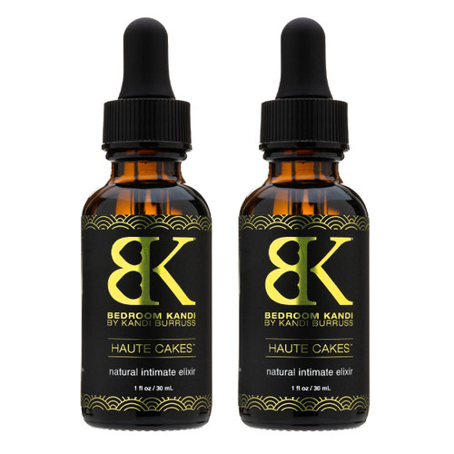 An image of two bottles of BK Haute Cakes natural intimate elixir on a white background