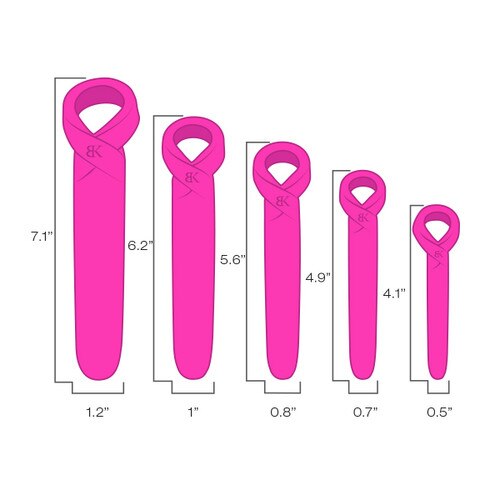 An illustration of the 5 dilators in the Horizons dilator set noting their respective lengths and diameters