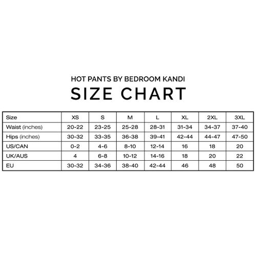 Hot Pants sizing chart