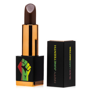 Special Edition Juneteenth tube of Suede SWEET BROWNIE lipstick in a rich deep brown