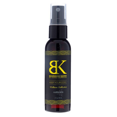 A 2oz black bottle with a spray pump cap of Bedroom Kandi Keep Your Cool cooling spray