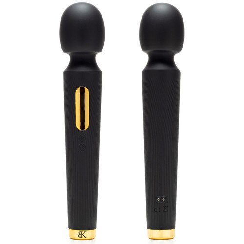 A front and back view of the USB-rechargeable wand vibrator Mic Drop