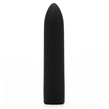 Side view of the slim black silicone bullet vibrator Pocket Kandi