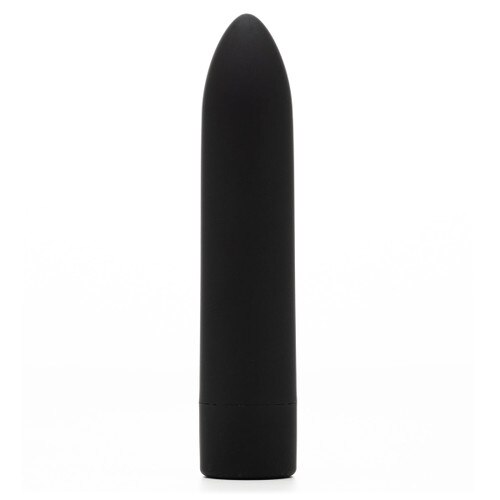Side view of the slim black silicone bullet vibrator Pocket Kandi