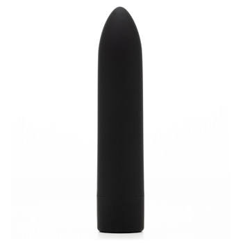 Side view of the slim black silicone bullet vibrator Pocket Kandi