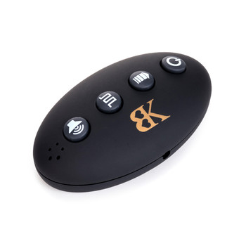 An image of a small black ovoid remote control with four buttons on it and the BK logo.
