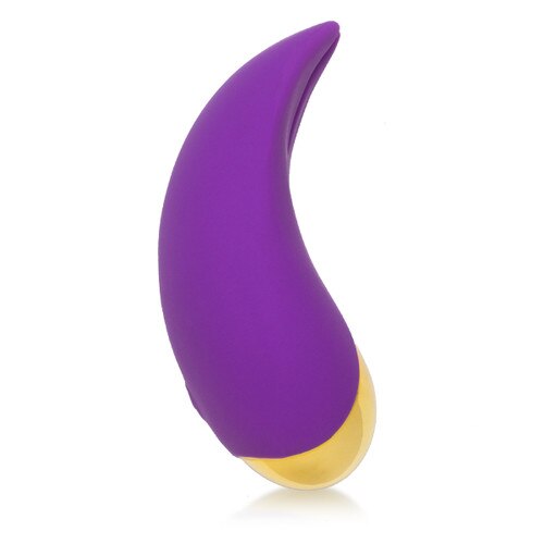 A side view of the Queen massager on a white background. From this angle it has a curved teardrop shape that fits ergonomically into the palm of a user's hand.