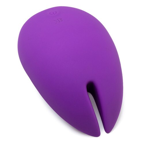 A view of the Queen massager that shows the deep groove in the silicone that is designed to hug and stimulate the clitoris.