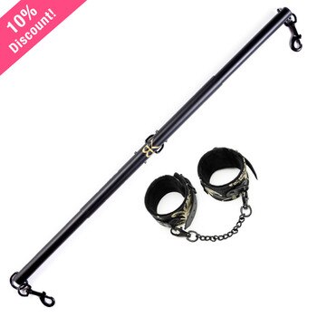 An image of the spread desire spreader bar extended with the bonds of desire ankle cuffs beside it.