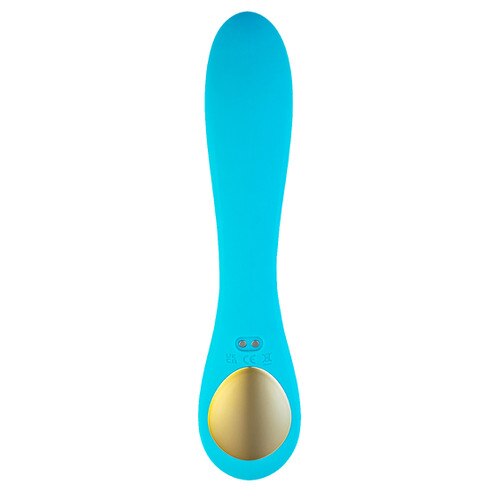 A rear view of the Tidal Wave vibrator showing off the magnetic USB charging port and metallic gold accent panel on the handle.