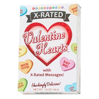 A box of candy hearts with x-rated sexy messages